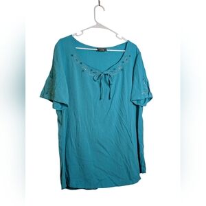 Southern Lady Blue Flutter Sleeve Embellished Blouse